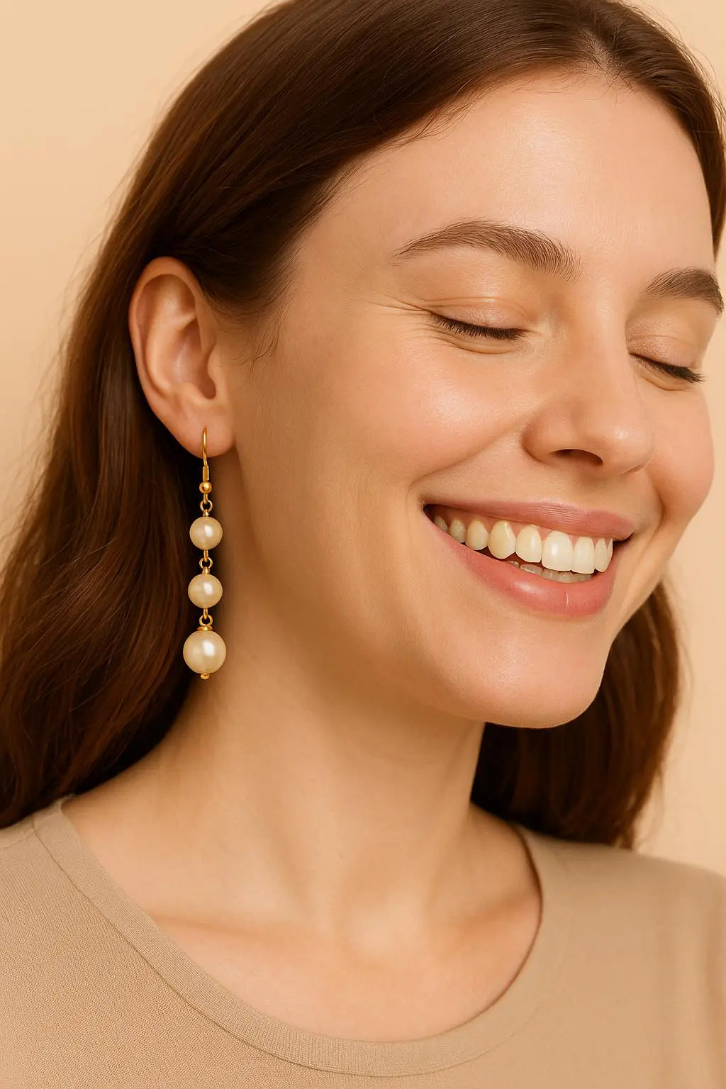 18k Gold Plated Agate Stone Long Pearl Drop Dangle Earrings - Elegant Handmade Jewelry - Manoune JEWELRY Belly_Jewelry Earrings - Navel_Ring - Necklace - Stud - Manoune_Jewelry - Belly_Ring - Navel_Jewelry Titanium Gold_Plated