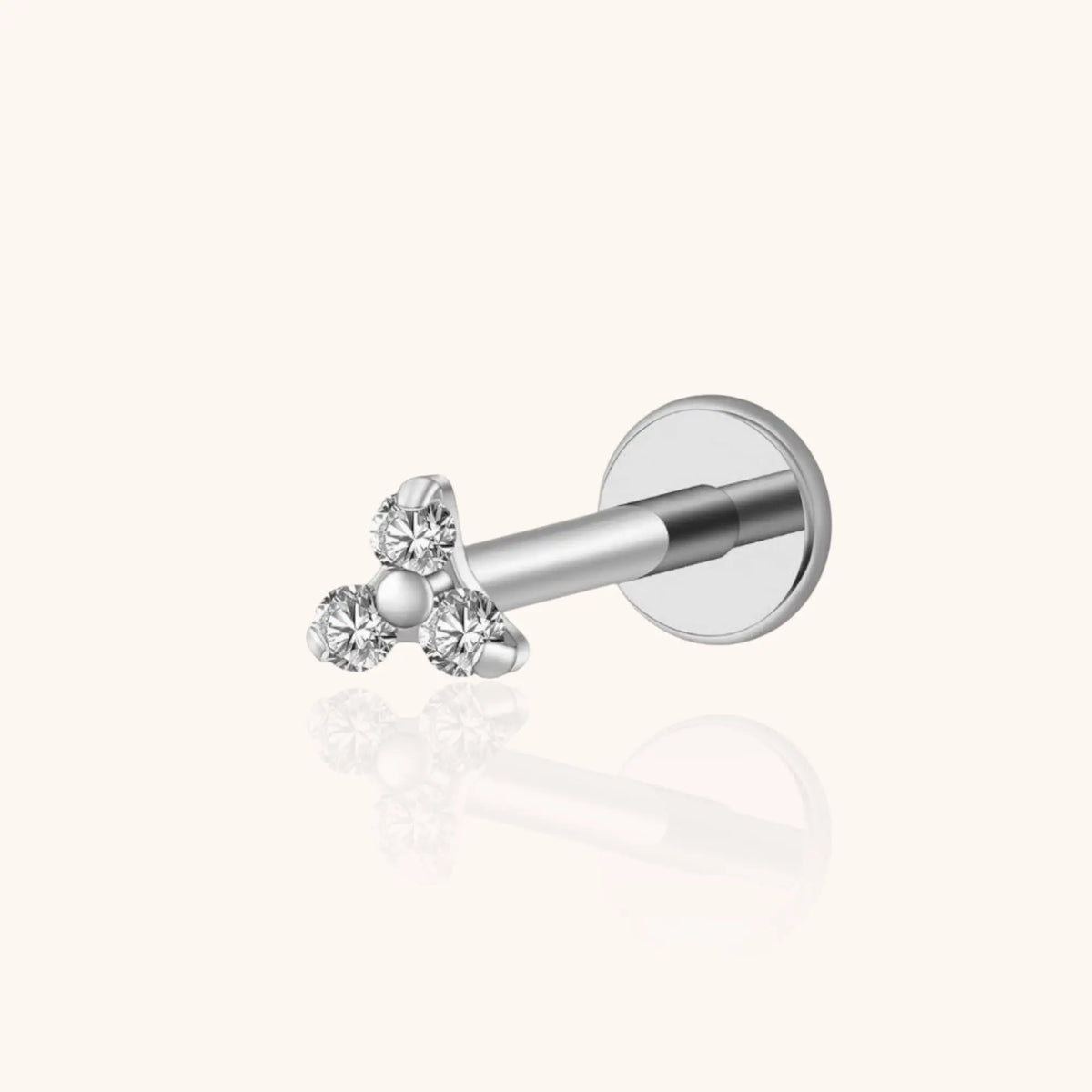 Single Trio CZ Labret Stud Titanium Gold PVD Hypoallergenic Jewelry for Lip, Helix, Tragus, Lobe Piercings | Triangle Stud Earrings - Manoune JEWELRY Belly_Jewelry Earrings - Navel_Ring - Necklace - Stud - Manoune_Jewelry - Belly_Ring - Navel_Jewelry Titanium Gold_Plated
