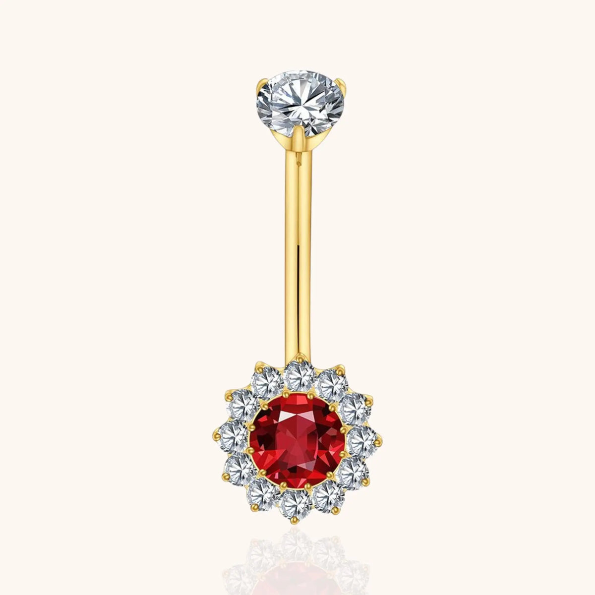 Titanium Red CZ Halo Belly Button Ring 14G Threaded Curved Barbell Navel Piercing Jewelry - Manoune JEWELRY Belly_Jewelry Earrings - Navel_Ring - Necklace - Stud - Manoune_Jewelry - Belly_Ring - Navel_Jewelry Titanium Gold_Plated