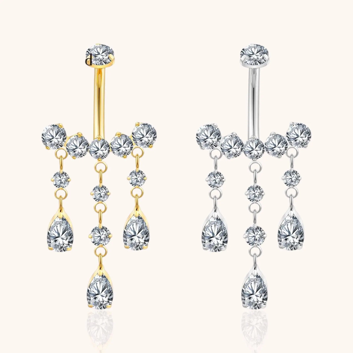 Titanium Teardrop CZ Dangle Belly Button Ring 14g Pear Drop Threaded Navel Curved Barbell Piercing Jewelry - Manoune JEWELRY Belly_Jewelry Earrings - Navel_Ring - Necklace - Stud - Manoune_Jewelry - Belly_Ring - Navel_Jewelry Titanium Gold_Plated