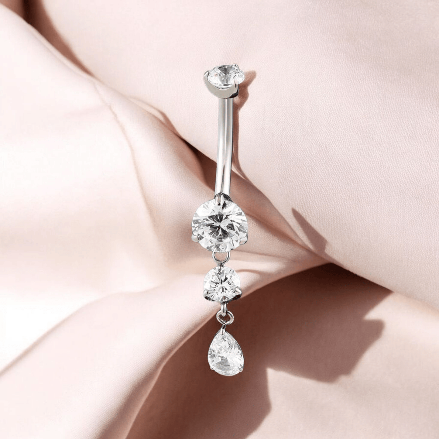 Titanium Teardrop CZ Dangle Belly Ring Dangling CZ Statement - Manoune JEWELRY Belly_Jewelry Earrings - Navel_Ring - Necklace - Stud - Manoune_Jewelry - Belly_Ring - Navel_Jewelry Titanium Gold_Plated