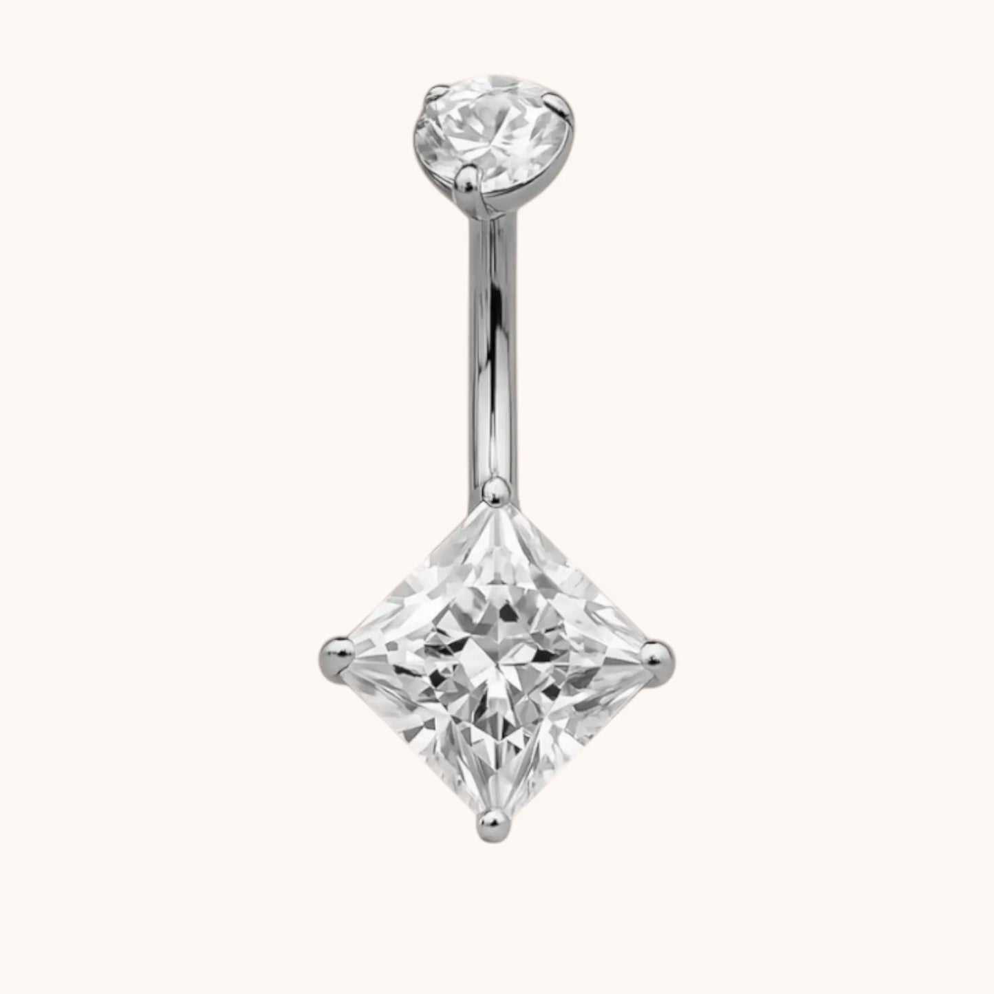 Titanium Belly Ring Barbell Piercing with Square CZ - Manoune JEWELRY Belly_Jewelry Earrings - Navel_Ring - Necklace - Stud - Manoune_Jewelry - Belly_Ring - Navel_Jewelry Titanium Gold_Plated