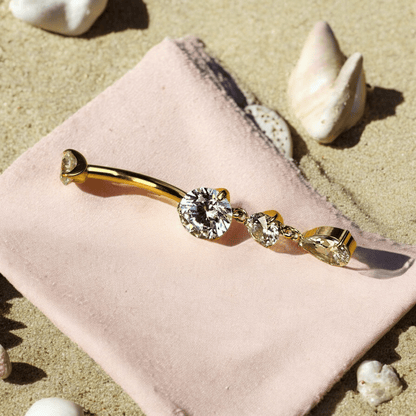 Titanium Teardrop CZ Dangle Belly Ring Dangling CZ Statement - Manoune JEWELRY Belly_Jewelry Earrings - Navel_Ring - Necklace - Stud - Manoune_Jewelry - Belly_Ring - Navel_Jewelry Titanium Gold_Plated