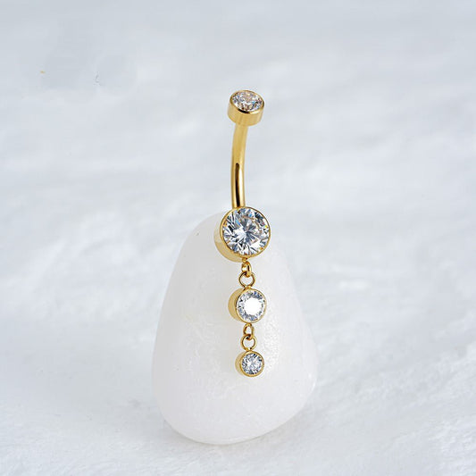 Titanium Dangle CZ Gems Belly Ring Drop Pendant CZ - MANOUNE Belly_Jewelry Earrings - Navel_Ring - Necklace - Stud - Manoune_Jewelry - Belly_Ring - Navel_Jewelry Titanium Gold_Plated
