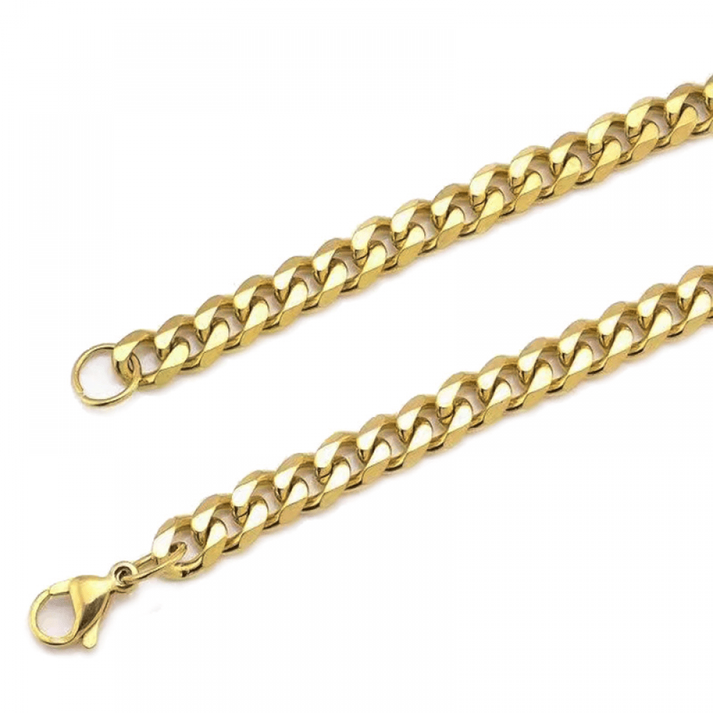 14k Gold Plated Waterproof Cuban Link Chain Necklace - Manoune JEWELRY Belly_Jewelry Earrings - Navel_Ring - Necklace - Stud - Manoune_Jewelry - Belly_Ring - Navel_Jewelry Titanium Gold_Plated
