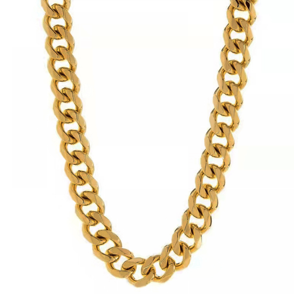 14k Gold Plated Waterproof Cuban Link Chain Necklace - Manoune JEWELRY Belly_Jewelry Earrings - Navel_Ring - Necklace - Stud - Manoune_Jewelry - Belly_Ring - Navel_Jewelry Titanium Gold_Plated