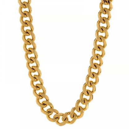 14k Gold Plated Waterproof Cuban Link Chain Necklace - Manoune JEWELRY Belly_Jewelry Earrings - Navel_Ring - Necklace - Stud - Manoune_Jewelry - Belly_Ring - Navel_Jewelry Titanium Gold_Plated