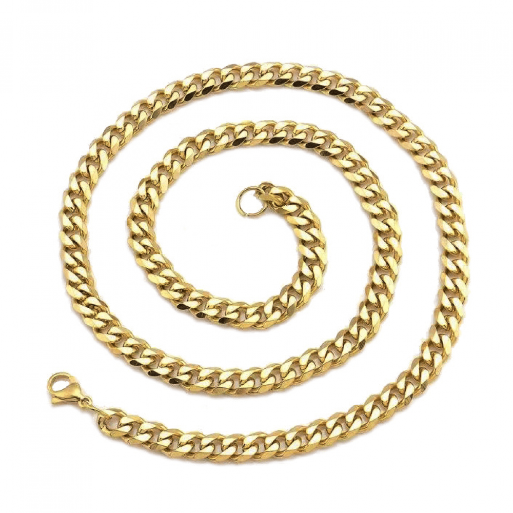 14k Gold Plated Waterproof Cuban Link Chain Necklace - Manoune JEWELRY Belly_Jewelry Earrings - Navel_Ring - Necklace - Stud - Manoune_Jewelry - Belly_Ring - Navel_Jewelry Titanium Gold_Plated
