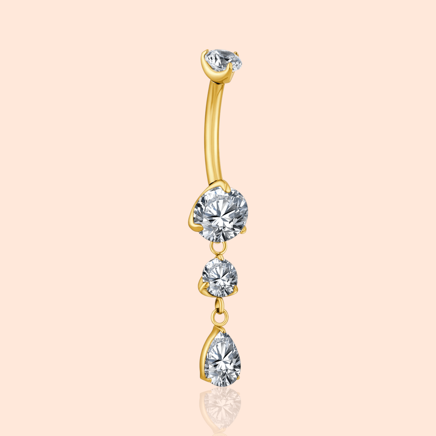 Titanium Teardrop CZ Dangle Belly Ring Dangling CZ Statement - Manoune JEWELRY Belly_Jewelry Earrings - Navel_Ring - Necklace - Stud - Manoune_Jewelry - Belly_Ring - Navel_Jewelry Titanium Gold_Plated