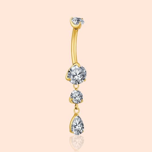 Titanium Teardrop CZ Dangle Belly Ring Dangling CZ Statement - Manoune JEWELRY Belly_Jewelry Earrings - Navel_Ring - Necklace - Stud - Manoune_Jewelry - Belly_Ring - Navel_Jewelry Titanium Gold_Plated