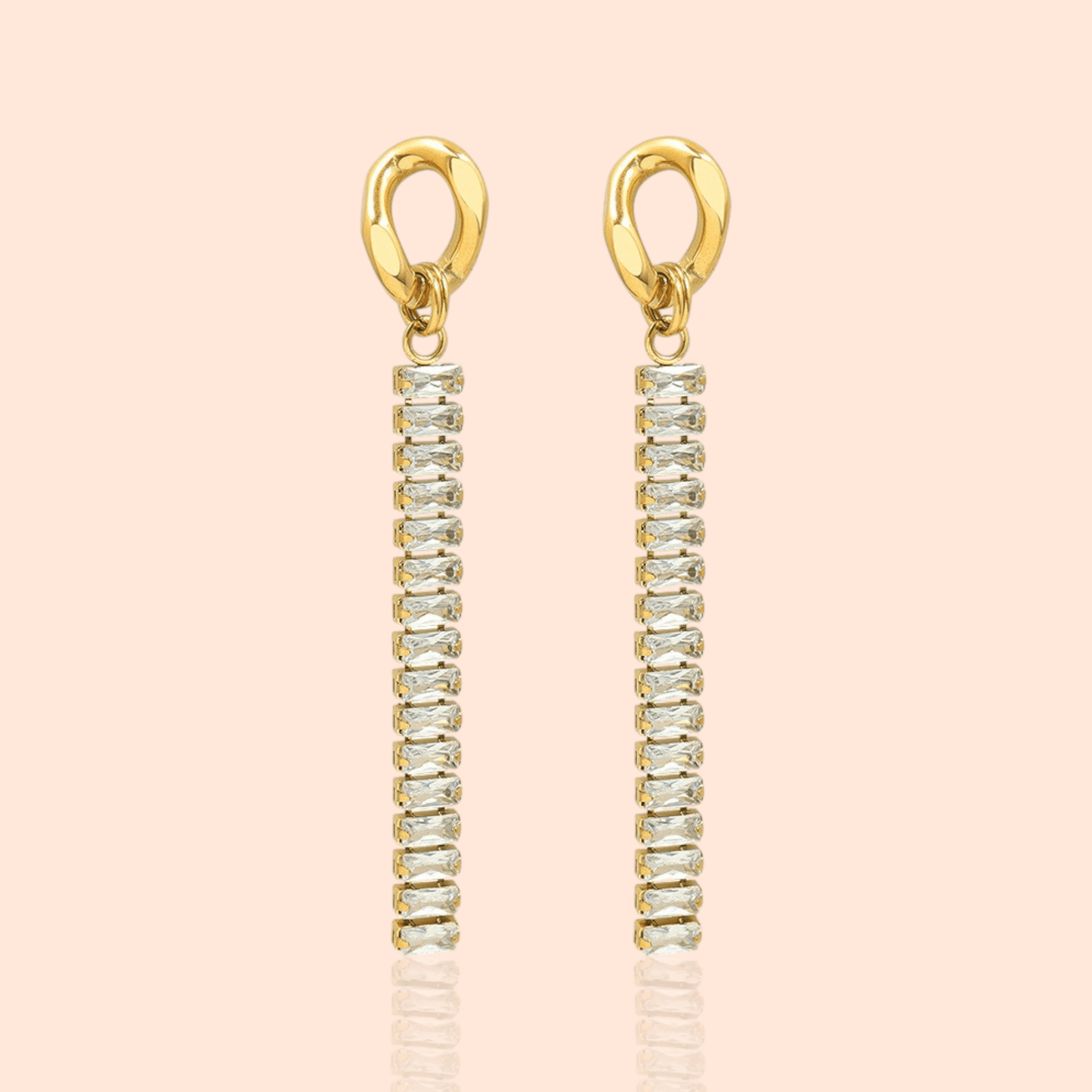 18k Gold Plated CZ Tennis Chain Cubic Zirconium Link Drop Dangle Earrings - Manoune JEWELRY Belly_Jewelry Earrings - Navel_Ring - Necklace - Stud - Manoune_Jewelry - Belly_Ring - Navel_Jewelry Titanium Gold_Plated