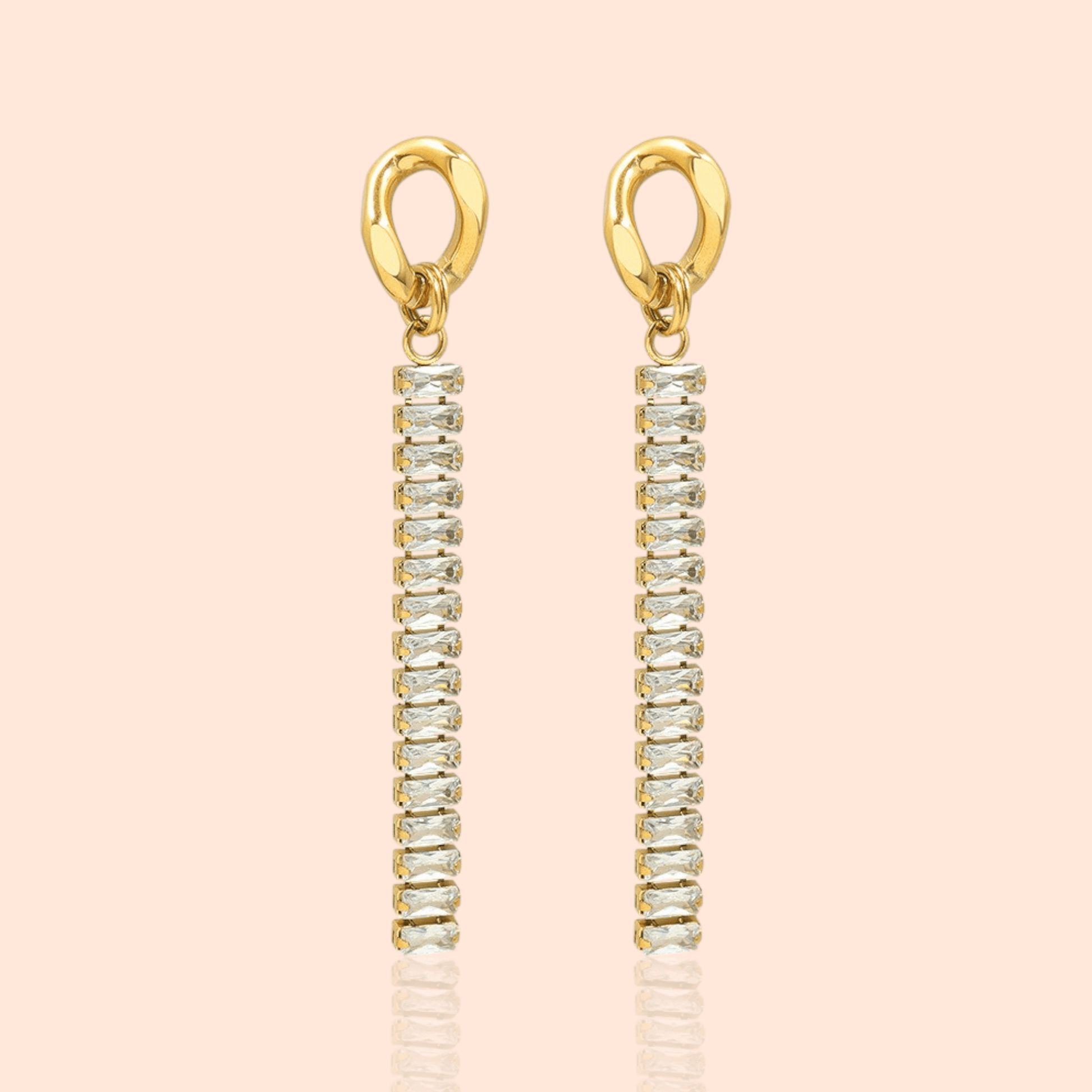 18k Gold Plated CZ Tennis Chain Cubic Zirconium Link Drop Dangle Earrings - Manoune JEWELRY Belly_Jewelry Earrings - Navel_Ring - Necklace - Stud - Manoune_Jewelry - Belly_Ring - Navel_Jewelry Titanium Gold_Plated