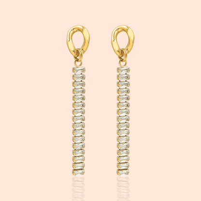 18k Gold Plated CZ Tennis Chain Cubic Zirconium Link Drop Dangle Earrings - Manoune JEWELRY Belly_Jewelry Earrings - Navel_Ring - Necklace - Stud - Manoune_Jewelry - Belly_Ring - Navel_Jewelry Titanium Gold_Plated