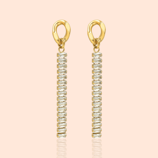 18k Gold Plated CZ Tennis Chain Cubic Zirconium Link Drop Dangle Earrings - Manoune JEWELRY Belly_Jewelry Earrings - Navel_Ring - Necklace - Stud - Manoune_Jewelry - Belly_Ring - Navel_Jewelry Titanium Gold_Plated