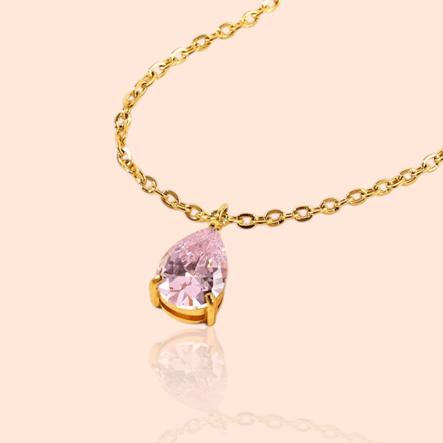 18kt Gold Plated Zircon Water Drop Teardrop Pendant Birthstone Necklace - Manoune JEWELRY Belly_Jewelry Earrings - Navel_Ring - Necklace - Stud - Manoune_Jewelry - Belly_Ring - Navel_Jewelry Titanium Gold_Plated