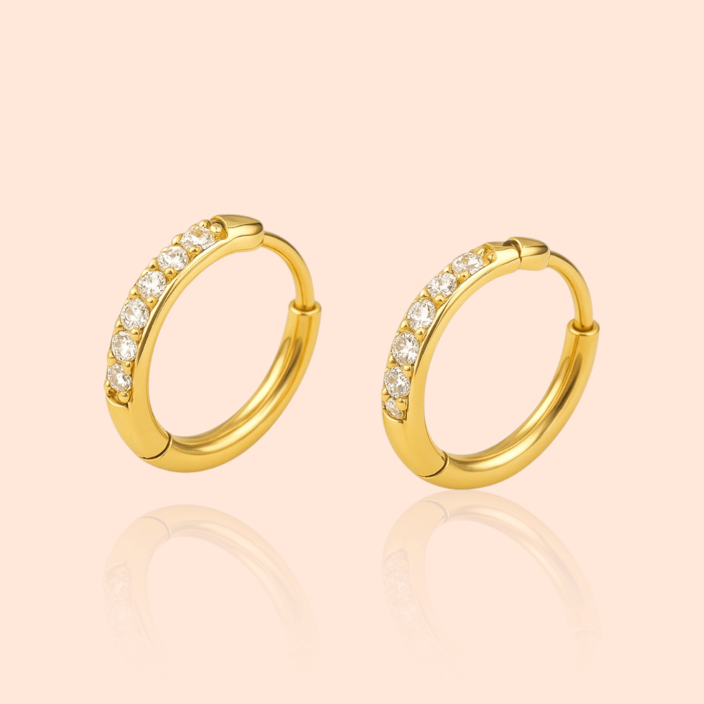 Titanium Cubic Zirconia Huggie - Manoune JEWELRY Belly_Jewelry Earrings - Navel_Ring - Necklace - Stud - Manoune_Jewelry - Belly_Ring - Navel_Jewelry Titanium Gold_Plated
