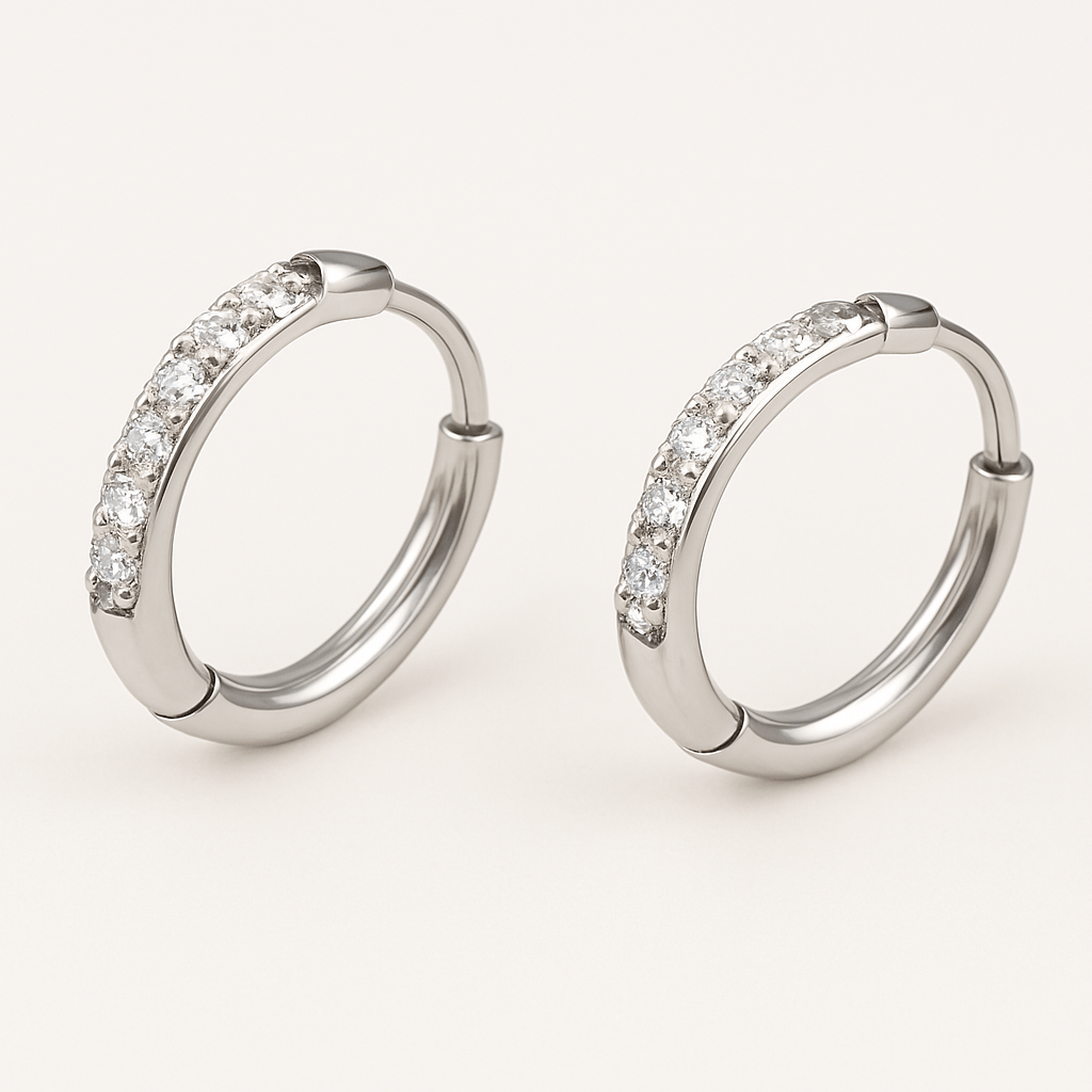 Titanium Cubic Zirconia Huggie - Manoune JEWELRY Belly_Jewelry Earrings - Navel_Ring - Necklace - Stud - Manoune_Jewelry - Belly_Ring - Navel_Jewelry Titanium Gold_Plated