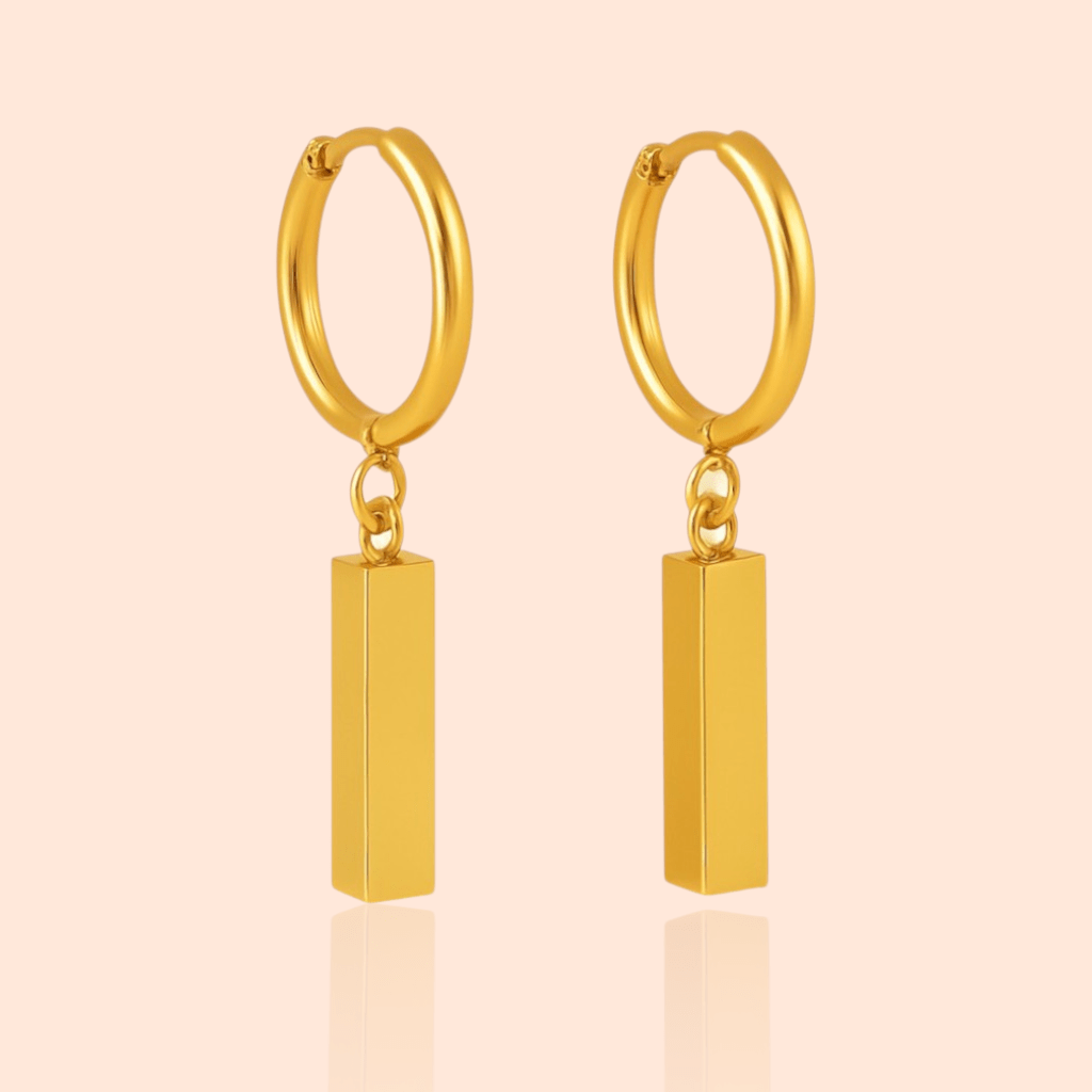 18kt Gold Plated Geometric Rectangle Dangle Hoop - Manoune JEWELRY Belly_Jewelry Earrings - Navel_Ring - Necklace - Stud - Manoune_Jewelry - Belly_Ring - Navel_Jewelry Titanium Gold_Plated