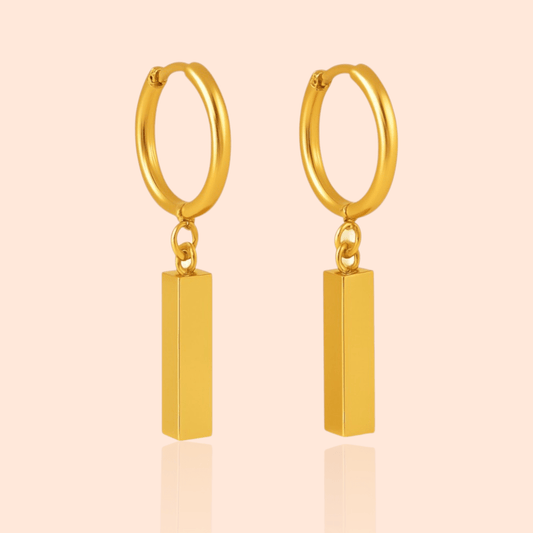 18kt Gold Plated Geometric Rectangle Dangle Hoop - Manoune JEWELRY Belly_Jewelry Earrings - Navel_Ring - Necklace - Stud - Manoune_Jewelry - Belly_Ring - Navel_Jewelry Titanium Gold_Plated