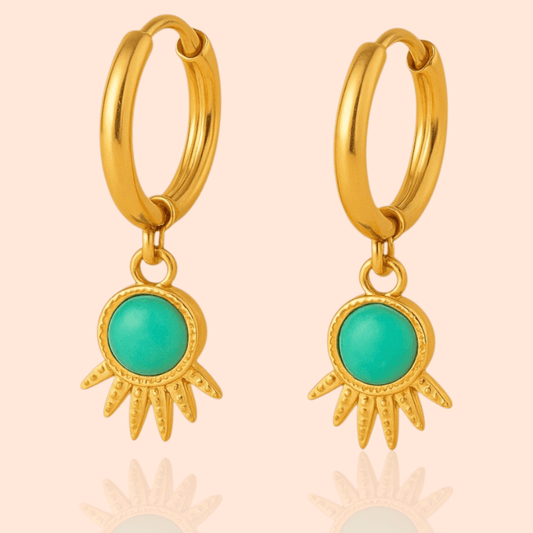 18kt Gold Plated Dangle Turquoise flower Stone Earrings - Manoune JEWELRY Belly_Jewelry Earrings - Navel_Ring - Necklace - Stud - Manoune_Jewelry - Belly_Ring - Navel_Jewelry Titanium Gold_Plated
