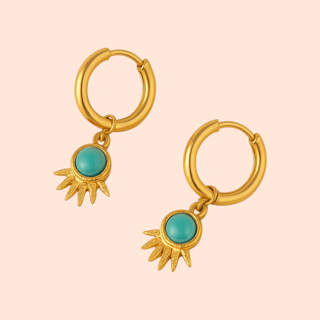 18kt Gold Plated Dangle Turquoise flower Stone Earrings - Manoune JEWELRY Belly_Jewelry Earrings - Navel_Ring - Necklace - Stud - Manoune_Jewelry - Belly_Ring - Navel_Jewelry Titanium Gold_Plated
