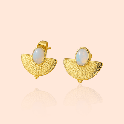 18kt Gold Plated Oval Fanshaped Albumin Stone Stud Earrings - Manoune JEWELRY Belly_Jewelry Earrings - Navel_Ring - Necklace - Stud - Manoune_Jewelry - Belly_Ring - Navel_Jewelry Titanium Gold_Plated