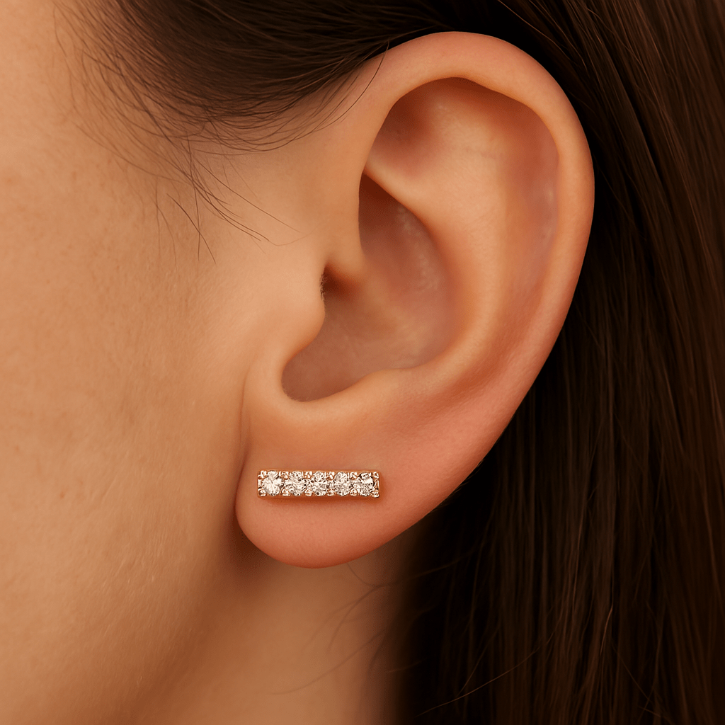 18kt Gold Plated Horizontal Bar Rectangular Small Zircon Stud Earrings - Manoune JEWELRY Belly_Jewelry Earrings - Navel_Ring - Necklace - Stud - Manoune_Jewelry - Belly_Ring - Navel_Jewelry Titanium Gold_Plated