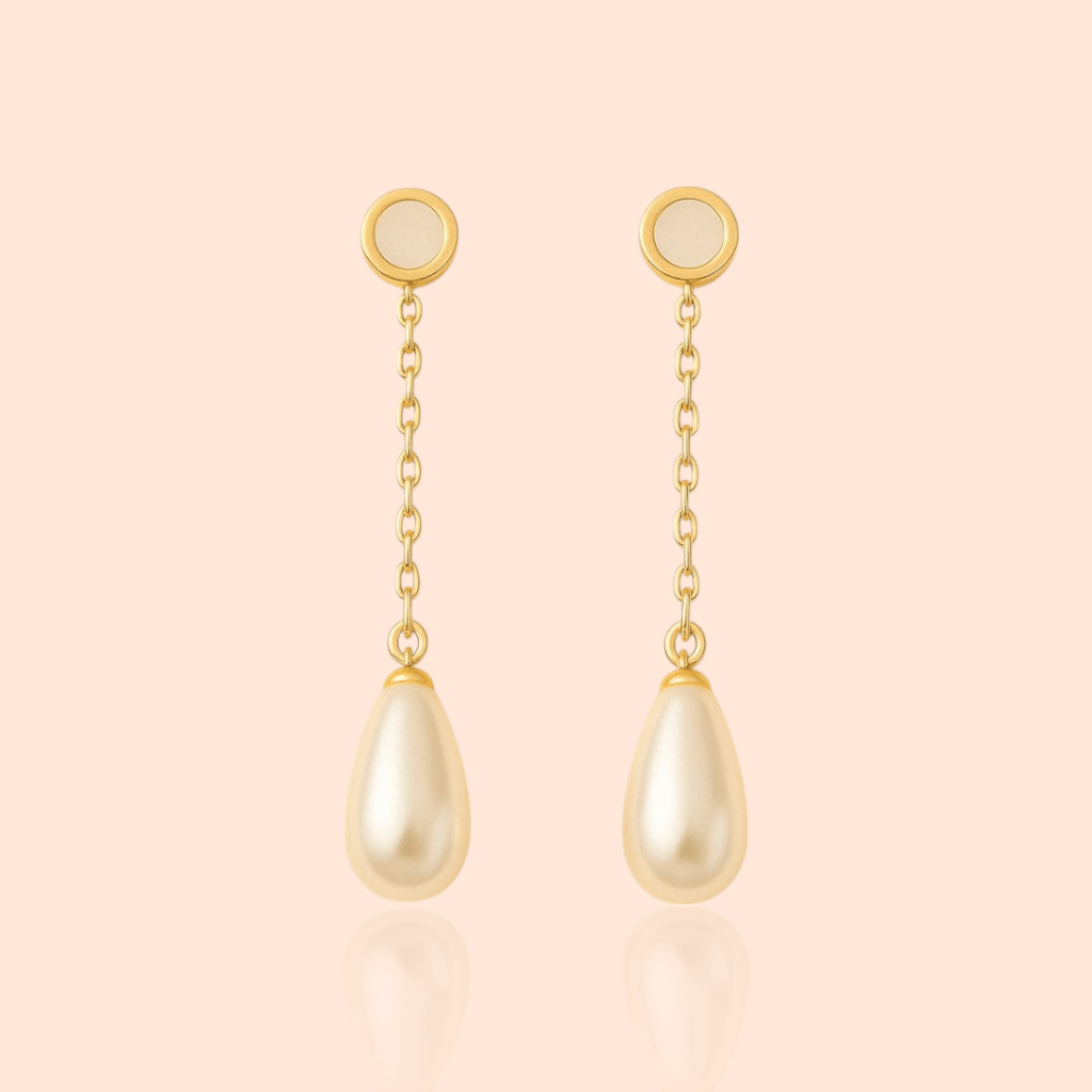 18kt Gold Plated Long Shell Pearl Drop - Manoune JEWELRY Belly_Jewelry Earrings - Navel_Ring - Necklace - Stud - Manoune_Jewelry - Belly_Ring - Navel_Jewelry Titanium Gold_Plated