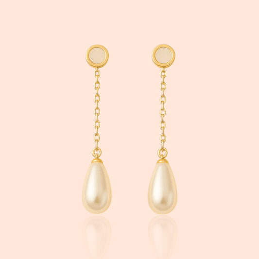 18kt Gold Plated Long Shell Pearl Drop - Manoune JEWELRY Belly_Jewelry Earrings - Navel_Ring - Necklace - Stud - Manoune_Jewelry - Belly_Ring - Navel_Jewelry Titanium Gold_Plated