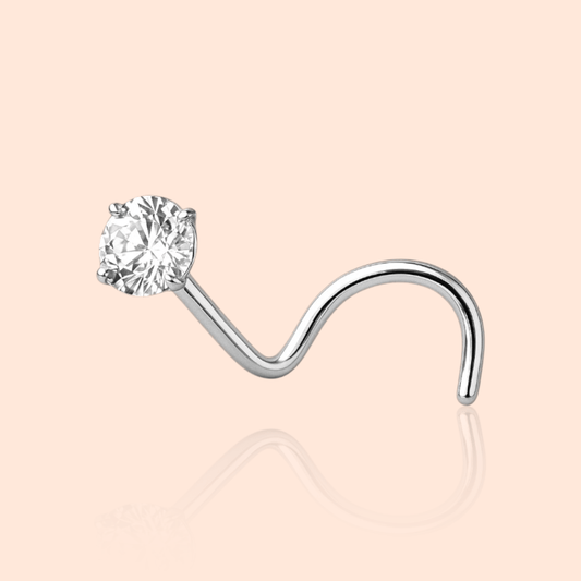 Titanium Corkscrew Nose Nostril CZ - Manoune JEWELRY Belly_Jewelry Earrings - Navel_Ring - Necklace - Stud - Manoune_Jewelry - Belly_Ring - Navel_Jewelry Titanium Gold_Plated