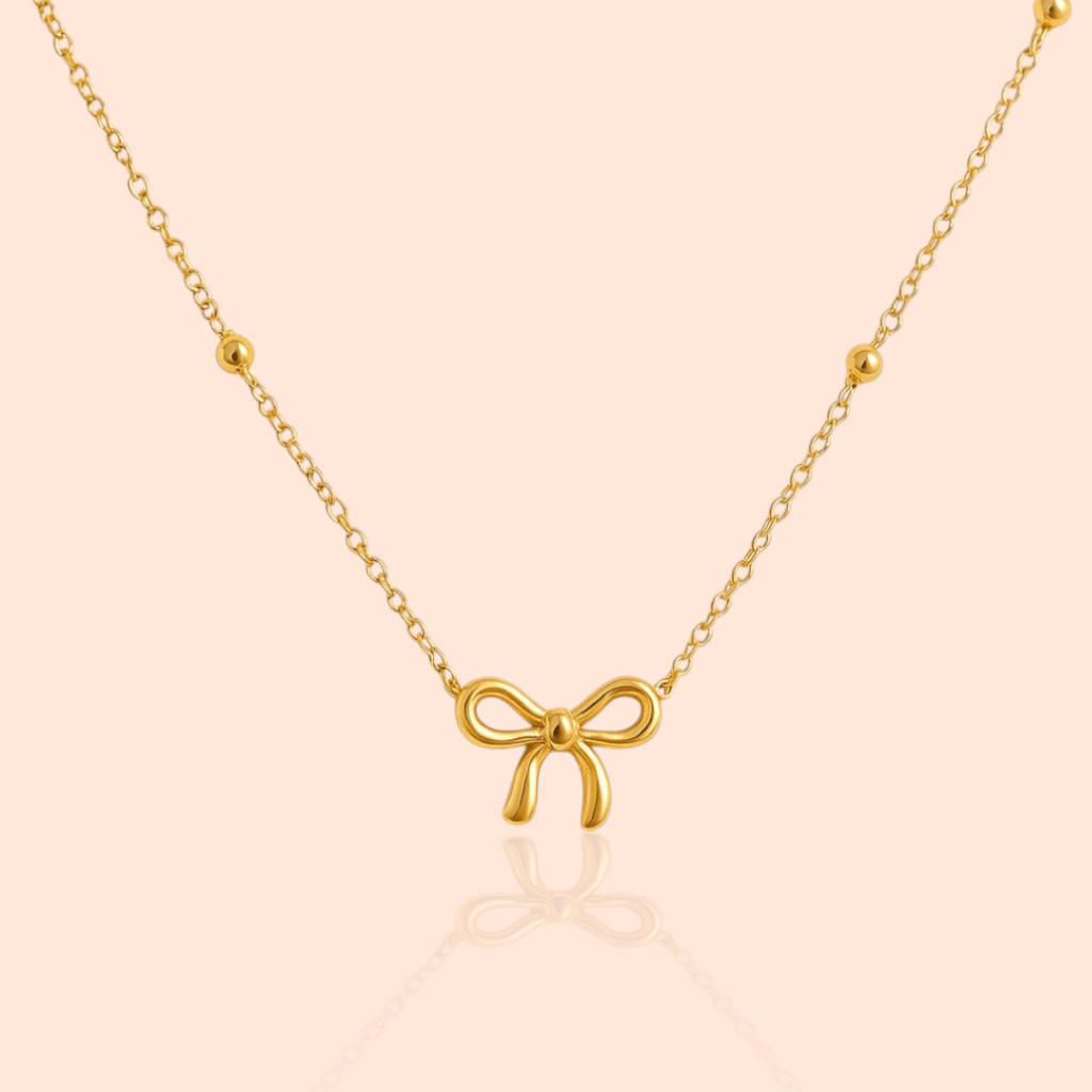 18kt Gold Plated Bead Chain Bow Charm Necklace - Manoune JEWELRY Belly_Jewelry Earrings - Navel_Ring - Necklace - Stud - Manoune_Jewelry - Belly_Ring - Navel_Jewelry Titanium Gold_Plated