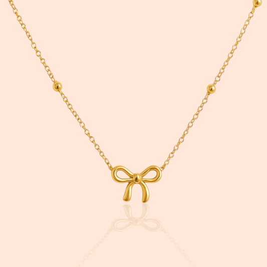 18kt Gold Plated Bead Chain Bow Charm Necklace - Manoune JEWELRY Belly_Jewelry Earrings - Navel_Ring - Necklace - Stud - Manoune_Jewelry - Belly_Ring - Navel_Jewelry Titanium Gold_Plated