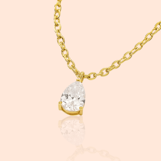 18kt Gold Plated Zircon Water Drop Teardrop Pendant Birthstone Necklace - Manoune JEWELRY Belly_Jewelry Earrings - Navel_Ring - Necklace - Stud - Manoune_Jewelry - Belly_Ring - Navel_Jewelry Titanium Gold_Plated