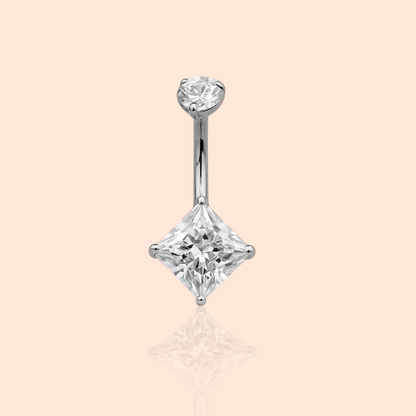 Titanium Belly Ring Barbell Piercing with Square CZ - Manoune JEWELRY Belly_Jewelry Earrings - Navel_Ring - Necklace - Stud - Manoune_Jewelry - Belly_Ring - Navel_Jewelry Titanium Gold_Plated