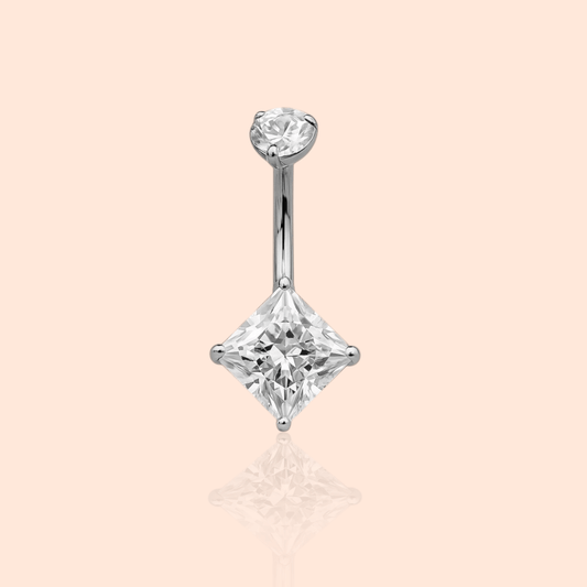 Titanium Belly Ring Barbell Piercing with Square CZ - Manoune JEWELRY Belly_Jewelry Earrings - Navel_Ring - Necklace - Stud - Manoune_Jewelry - Belly_Ring - Navel_Jewelry Titanium Gold_Plated