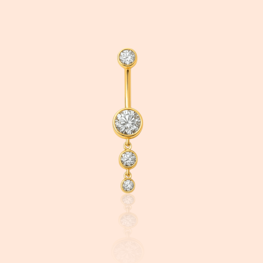 Titanium Dangle CZ Gems Belly Ring Drop Pendant CZ - Manoune JEWELRY Belly_Jewelry Earrings - Navel_Ring - Necklace - Stud - Manoune_Jewelry - Belly_Ring - Navel_Jewelry Titanium Gold_Plated