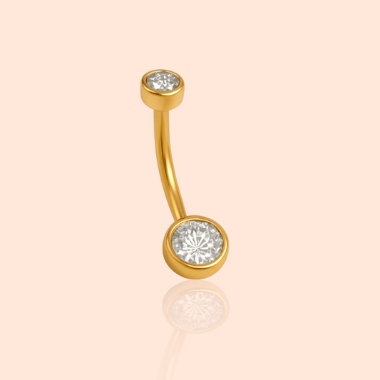 Titanium Double Cubic Zircon Bezel Setting Belly - Manoune JEWELRY Belly_Jewelry Earrings - Navel_Ring - Necklace - Stud - Manoune_Jewelry - Belly_Ring - Navel_Jewelry Titanium Gold_Plated