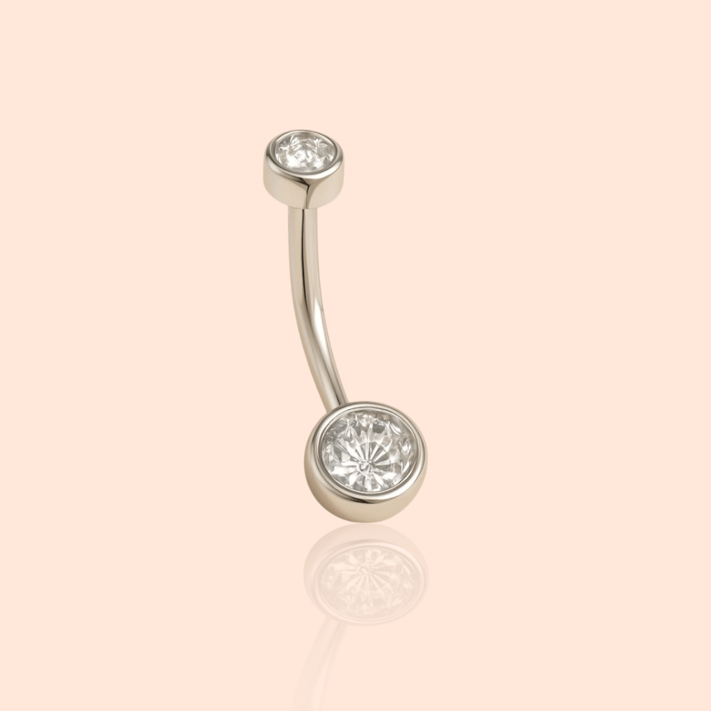 Titanium Double Cubic Zircon Bezel Setting Belly - Manoune JEWELRY Belly_Jewelry Earrings - Navel_Ring - Necklace - Stud - Manoune_Jewelry - Belly_Ring - Navel_Jewelry Titanium Gold_Plated