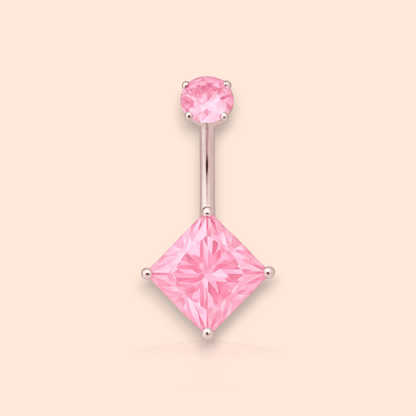 Titanium Belly Ring Barbell Piercing with Square CZ - Manoune JEWELRY Belly_Jewelry Earrings - Navel_Ring - Necklace - Stud - Manoune_Jewelry - Belly_Ring - Navel_Jewelry Titanium Gold_Plated