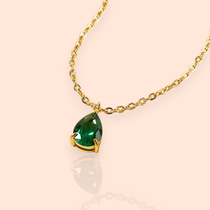 18kt Gold Plated Zircon Water Drop Teardrop Pendant Birthstone Necklace - Manoune JEWELRY Belly_Jewelry Earrings - Navel_Ring - Necklace - Stud - Manoune_Jewelry - Belly_Ring - Navel_Jewelry Titanium Gold_Plated