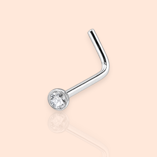 Titanium L - Shaped Nose Nostril CZ Stud - Manoune JEWELRY Belly_Jewelry Earrings - Navel_Ring - Necklace - Stud - Manoune_Jewelry - Belly_Ring - Navel_Jewelry Titanium Gold_Plated
