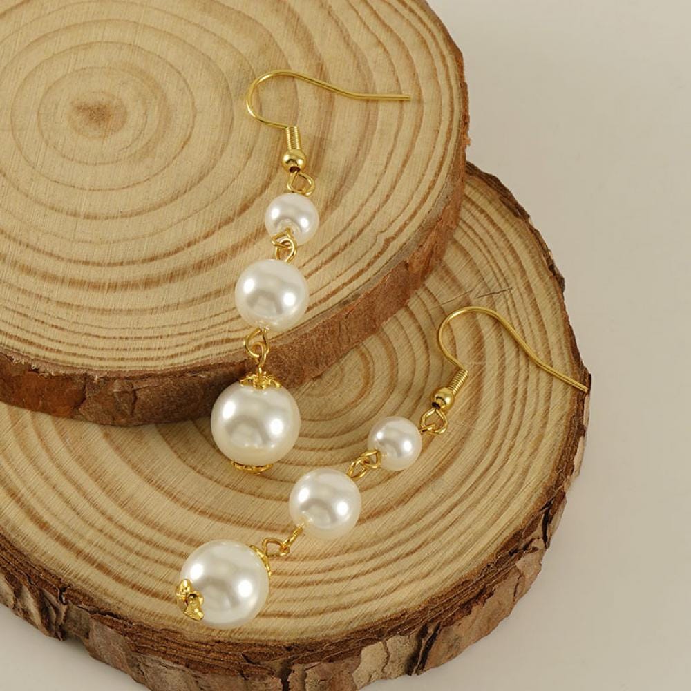 18k Gold Plated Agate Stone Long Pearl Drop Dangle Earrings - Elegant Handmade Jewelry - Manoune JEWELRY Belly_Jewelry Earrings - Navel_Ring - Necklace - Stud - Manoune_Jewelry - Belly_Ring - Navel_Jewelry Titanium Gold_Plated