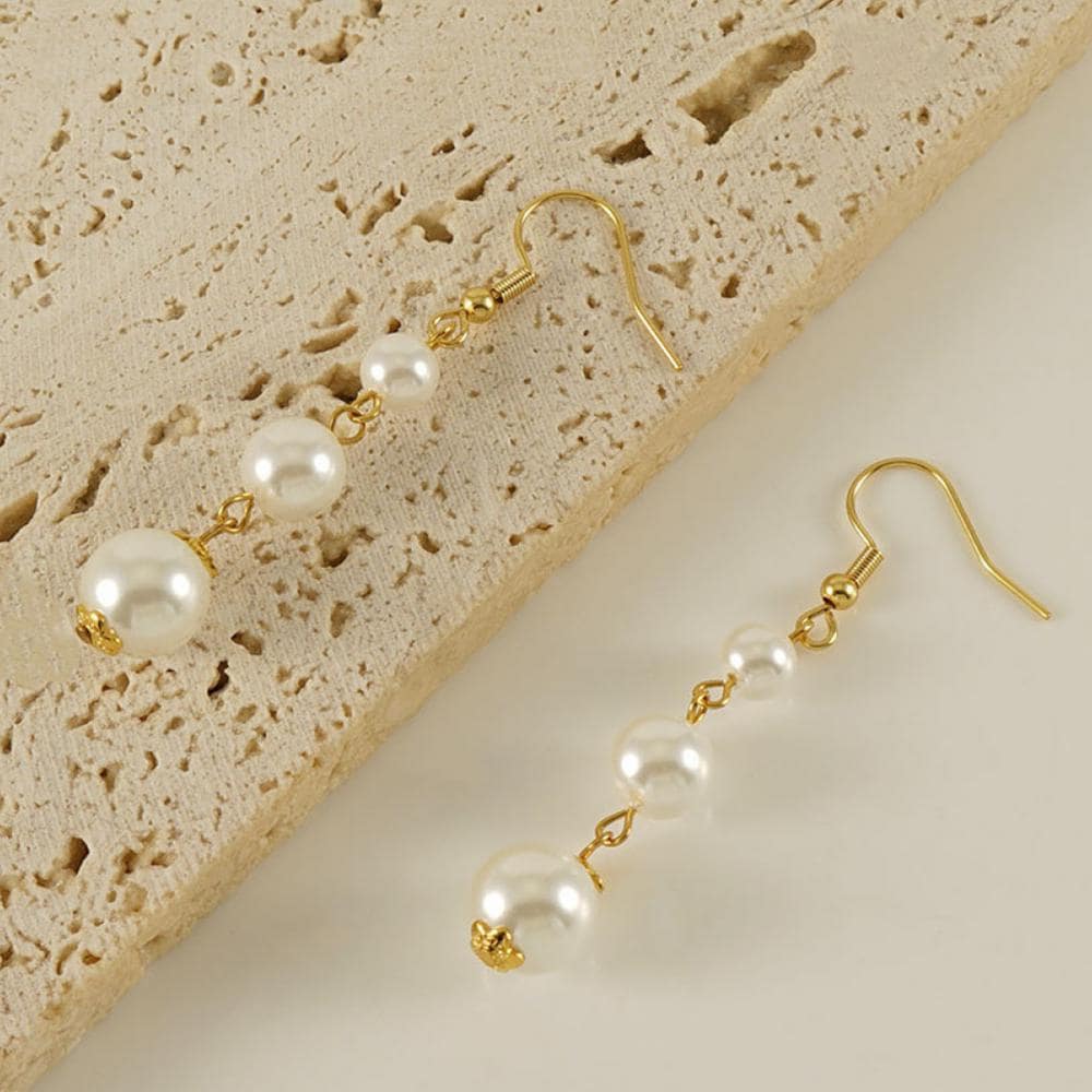 18k Gold Plated Agate Stone Long Pearl Drop Dangle Earrings - Elegant Handmade Jewelry - Manoune JEWELRY Belly_Jewelry Earrings - Navel_Ring - Necklace - Stud - Manoune_Jewelry - Belly_Ring - Navel_Jewelry Titanium Gold_Plated
