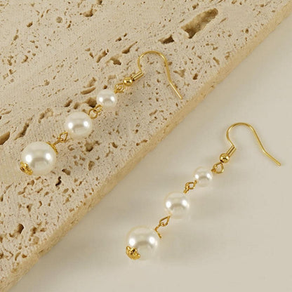 18k Gold Plated Agate Stone Long Pearl Drop Dangle Earrings - Elegant Handmade Jewelry - Manoune JEWELRY Belly_Jewelry Earrings - Navel_Ring - Necklace - Stud - Manoune_Jewelry - Belly_Ring - Navel_Jewelry Titanium Gold_Plated