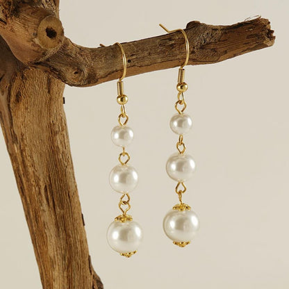 18k Gold Plated Agate Stone Long Pearl Drop Dangle Earrings - Elegant Handmade Jewelry - Manoune JEWELRY Belly_Jewelry Earrings - Navel_Ring - Necklace - Stud - Manoune_Jewelry - Belly_Ring - Navel_Jewelry Titanium Gold_Plated