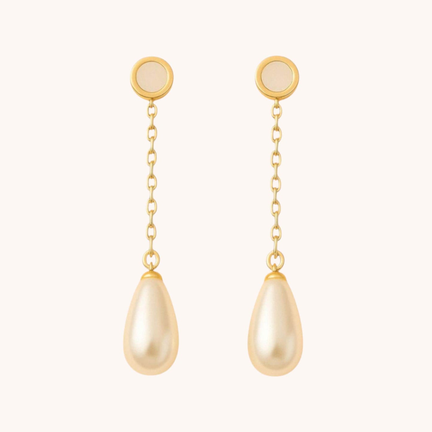 18k Gold Plated Agate Stone Long Pearl Drop Dangle Earrings - Elegant Handmade Jewelry - Manoune JEWELRY Belly_Jewelry Earrings - Navel_Ring - Necklace - Stud - Manoune_Jewelry - Belly_Ring - Navel_Jewelry Titanium Gold_Plated