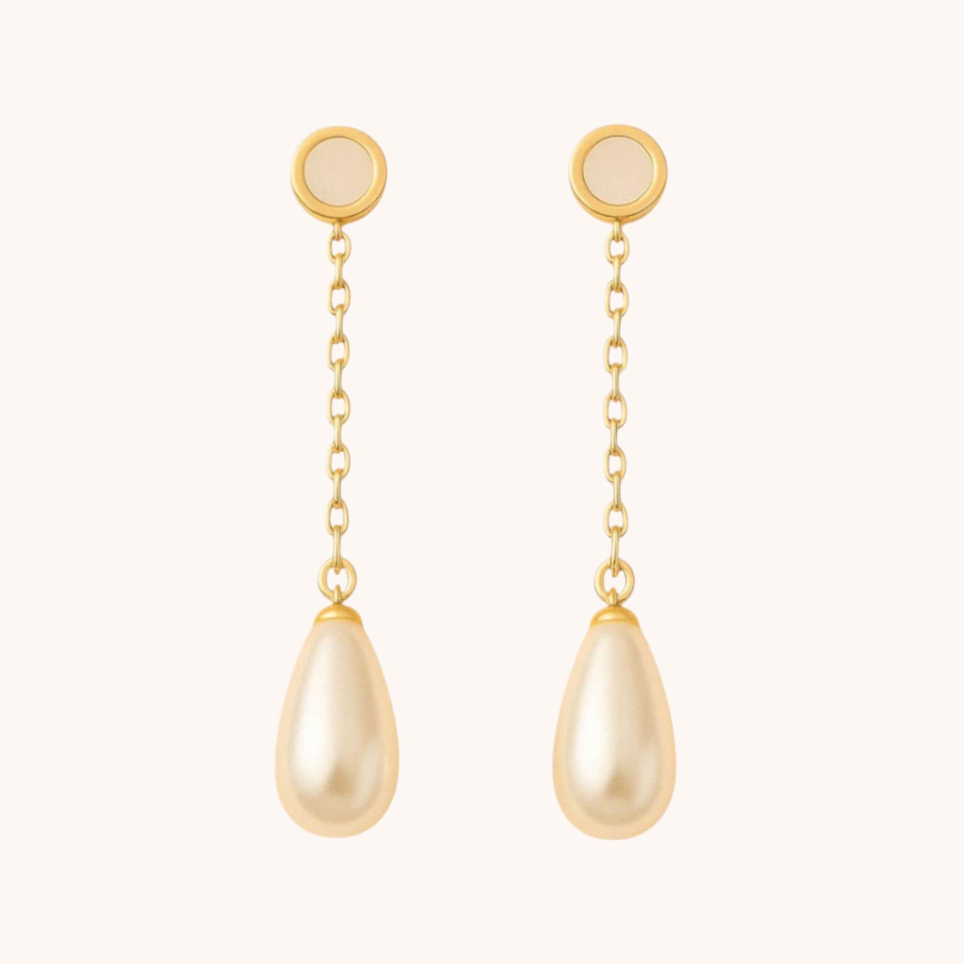 18k Gold Plated Agate Stone Long Pearl Drop Dangle Earrings - Elegant Handmade Jewelry - Manoune JEWELRY Belly_Jewelry Earrings - Navel_Ring - Necklace - Stud - Manoune_Jewelry - Belly_Ring - Navel_Jewelry Titanium Gold_Plated