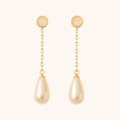 18k Gold Plated Agate Stone Long Pearl Drop Dangle Earrings - Elegant Handmade Jewelry - Manoune JEWELRY Belly_Jewelry Earrings - Navel_Ring - Necklace - Stud - Manoune_Jewelry - Belly_Ring - Navel_Jewelry Titanium Gold_Plated