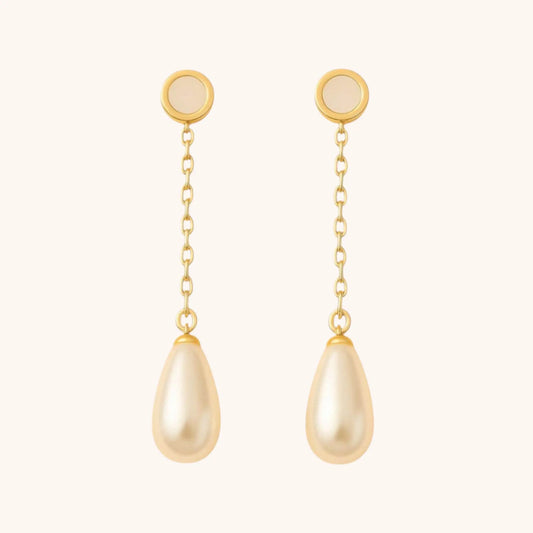 18k Gold Plated Agate Stone Long Pearl Drop Dangle Earrings - Elegant Handmade Jewelry - Manoune JEWELRY Belly_Jewelry Earrings - Navel_Ring - Necklace - Stud - Manoune_Jewelry - Belly_Ring - Navel_Jewelry Titanium Gold_Plated
