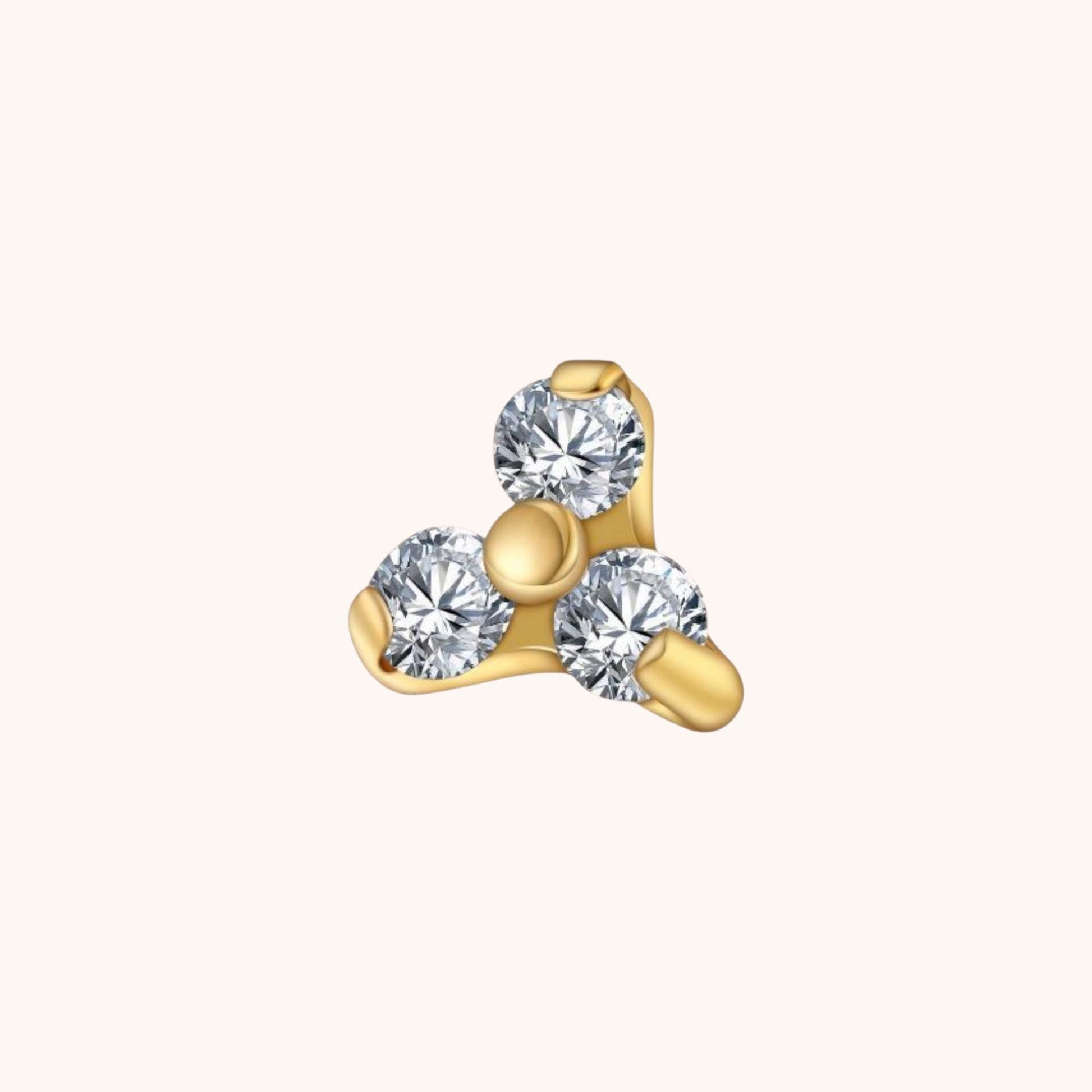 Single Trio CZ Labret Stud Titanium Gold PVD Hypoallergenic Jewelry for Lip, Helix, Tragus, Lobe Piercings | Triangle Stud Earrings - Manoune JEWELRY Belly_Jewelry Earrings - Navel_Ring - Necklace - Stud - Manoune_Jewelry - Belly_Ring - Navel_Jewelry Titanium Gold_Plated